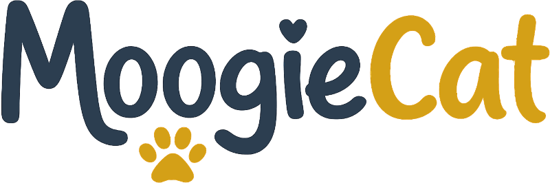 MoogieCat logo in navy and gold with heart accent and paw print